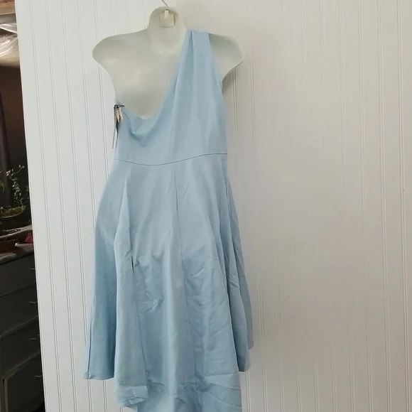 SARIN Mathews One Shoulder Long Sleeve High Lo A line Skater Blue Dress Medium - Picture 9 of 13
